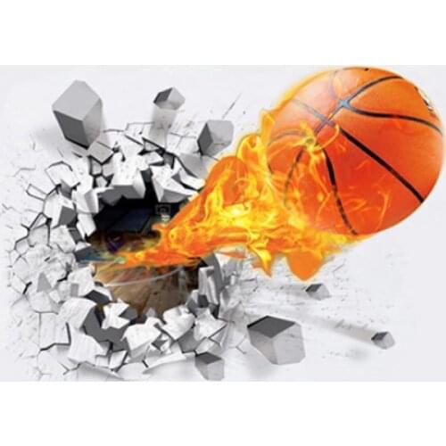 Waterproof 3D Basketball Rush out Wall Art Decal Kids Room Decor Mural Sticker