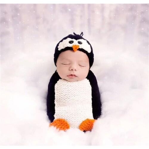 Baby Boy Cartoon penguin Photo Props hat New Style Baby Crochet Photography Props Newborn Coming Home Outfits Costume Infant Boy