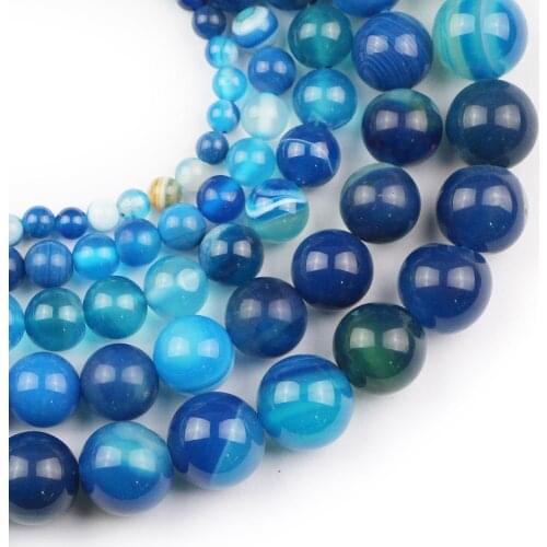 YHBZRET Lake blue tripes carnelian Natural Stone Spacer Loose Beads For Jewelry making 4/6/8/10/12MM DIY Bracelet Accessories