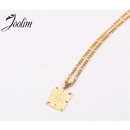 Joolim Jewelry PVD Gold Finish Rerto Grain Pattern Square Pendant Necklace Stylish Stainless Steel Necklace