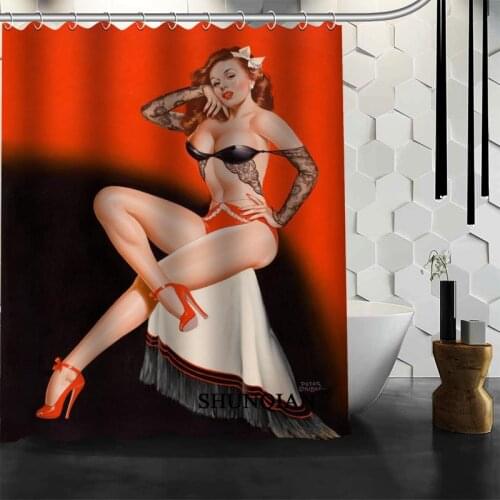 Pin up Shower Curtain Customized Bath Curtain Waterproof Polyester Fabric Curtain For Bathroom