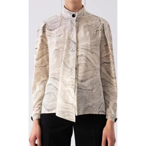Women Shirt 2020 Early Spring Marble Patterned Shirt Female Tie Shirt