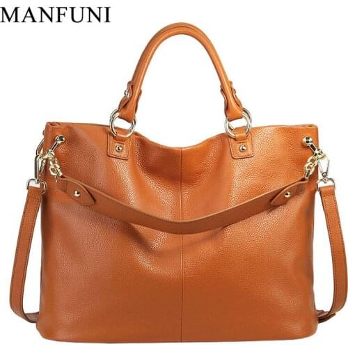 100% Real Cow Leather Women Handbag Brown Casual Tote Large Capacity Elegant Female Crossbody Messenger Purse Black Hobos Bags