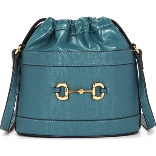 Tote Shoulder Bag For Womenh Lake Blue Genuine Leather Luxury Metal Bags Bucket Crossbody Handbags Ins Fashion French Vintage