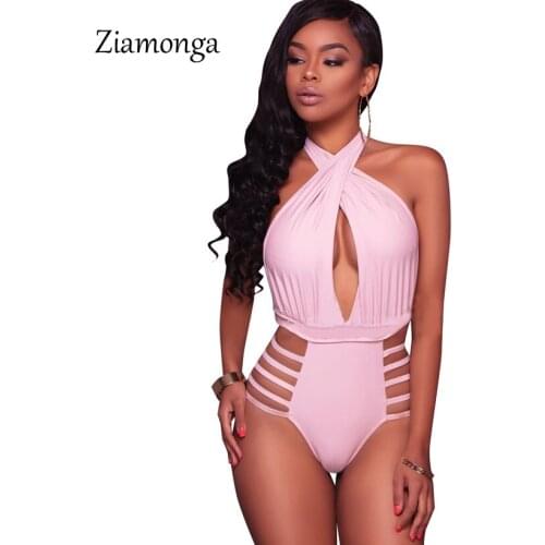 Ziamonga Hollow Out Sleeveless Summer Bodysuit Women Backless Skinny Sexy Women Rompers Jumpsuit Beach Casual Women Bodysuits