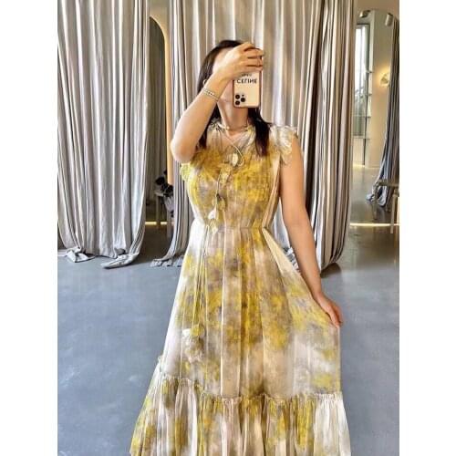 Elegant fairy dress floral dress lotus leaf dress 2021 summer new womens long skirt evening dress chiffon dress 2021