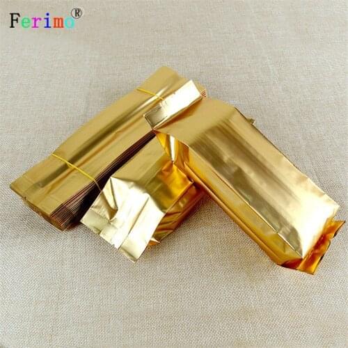 100pcs 12+6 * 35 cm dark golden aluminum foil organ bag tea three-dimensional vacuum bag dry fruit bag