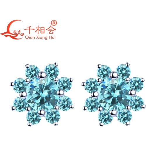 12 birsthone 925 silver mutil color flowers 5.75mm with 2.5mm round shape cubic zirocnia stone ear stud Earings