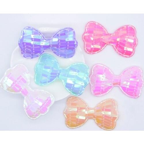 12Pcs 60*35mm Padded Glitter Sequins Bow Tie Appliques for Clothes Hat Sewing Patches DIY Headwear Hair Clips Accessories N38