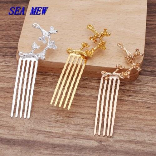 20 PCS 50*15mm Metal Alloy Flowers Hair Combs 3 Colors Plated Hair Combs Setting DIY Hair Accessories For Jewelry Making