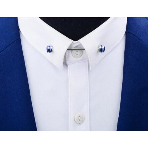 20pcs/lot Shirt Collar Pin Tie Collar Bar Tie Rods Angle Pin Clip Blue Ename Barbell Lapel Sticker Mens Jewelry