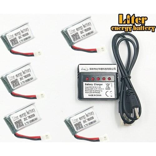 5ps 3.7V 400mAh 702030 Li-Po Battery With 1in6 Charger Set For Eachine E55 FQ777 FQ17W Hubsan H107 Syma X11C H108C U816 v966