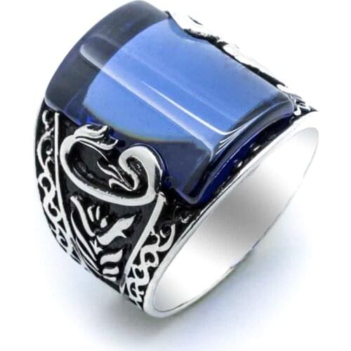 925 sterling Silver Blue Zircon Stone Vav Male Ring