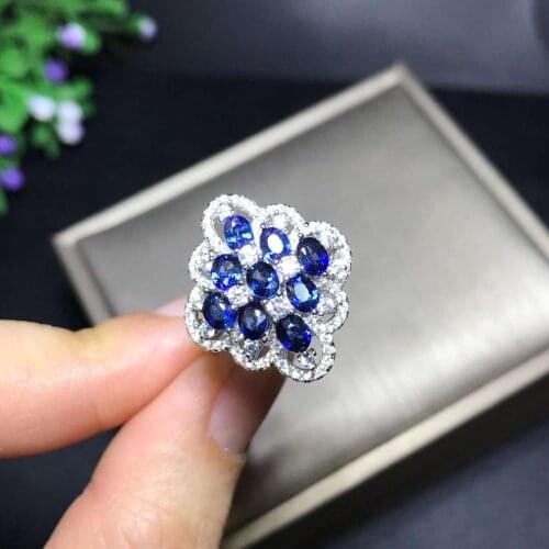 925 Sterling Silver100% Natural And Rea1Sapphire Gemstone Wedding Engagement Rings for Women Fine Jewelry Gift Wholesale