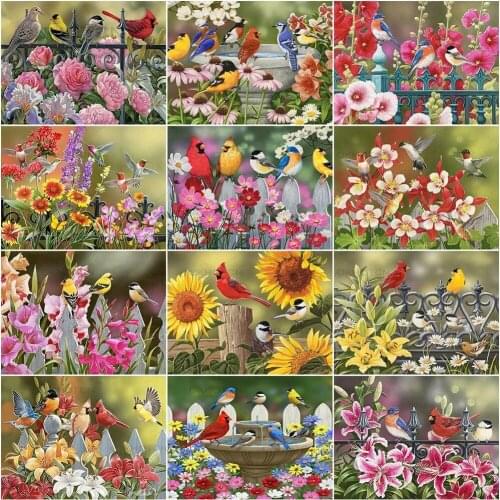 Birds and Flowers Diy Diamond Painting Animals Cross Stitch Mosaic Diamond Embroidery Flower Full Square Drill Home Decoration