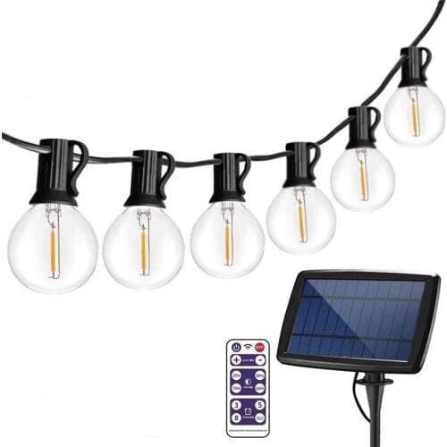 BEIAIDI 25FT G40 Outdoor Solar String Light With Remote Waterproof Solar Globe Patio Garland Lights For Backyard Balcony Party