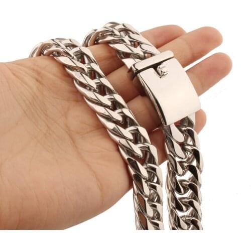 Hot Sale High Quality 16mm Wide New Stainless Steel Silver Color Cuban Curb Link Chain Men Women Necklace Or Bracelet Jewelry