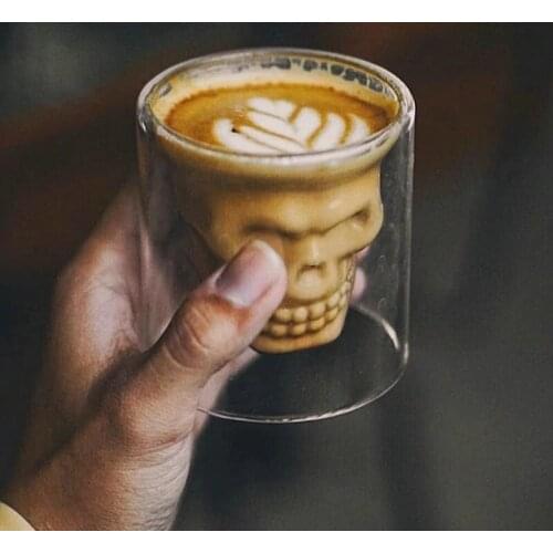 Skull Wine Glass Mug Latte Coffee Whiskey Transparent Glass Cup Vodka Drinking Bar Club Wine Glass