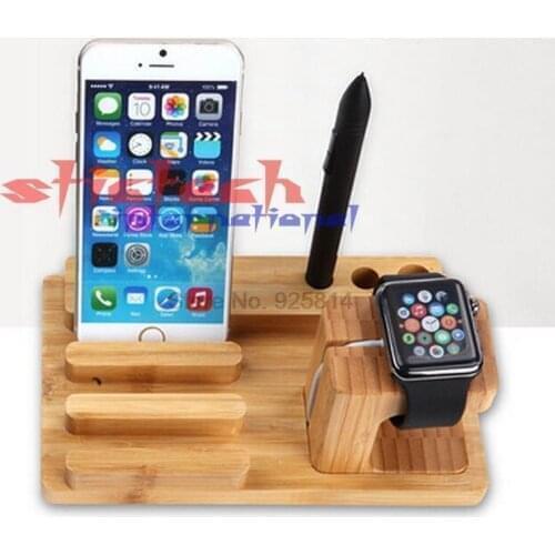 By dhl or ems 100 pieces Environmental Wooden Bamboo Bracket Docking Charger Station Phone Holder For Apple I phone Watch