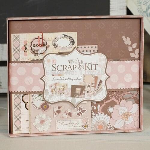 ENOGREETING Elegant Diy handmade scrapbooking kit w/ photo album/3D stickers/art paper to decorate memory moment