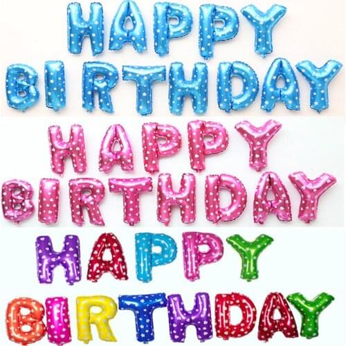 Happy Birthday Foil Balloons 13pcs/set Pink Blue Gold Color Aluminum Foil Letter Balloons Birthday Party Decoration Kids 16 Inch
