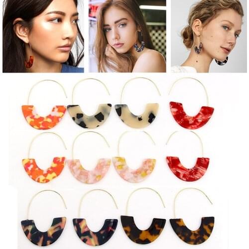 Glamour Statement 2020 Acrylic Earrings Leopard U Shape Circle Earrings For Women Tortoiseshell Geometry Hanging Dangle Earring