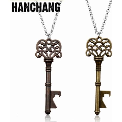 HANCHANG Vintage Jewelry Handmade Key Pendant Necklace Female Student Style Ethnic Long Sweat Necklace Party Decoration