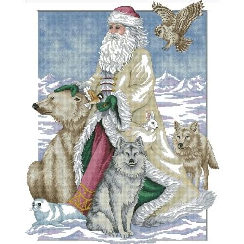 COTTON Counted Cross Stitch Polar Santa Christmas Father and Wold Bear Owl Bird Snow Winter dim 00299 08526