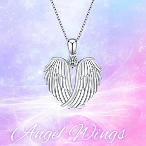 Exquisite Fashion Silver Colour Necklace Pendant Crystal Angel Wings Necklace Female Jewelry Gift
