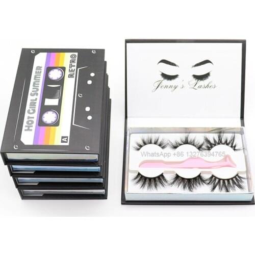 Cassette Tape 3 Pairs Lash Book Wholesale Reusable Lash Books 25MM False Eyelash Packaging Box 3D Cruelty Free Mink Lashes