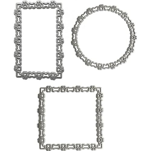 Circle/Square/Rectangle Dog Paw Bone Metal Cutting Dies Stencil Scrapbooking DIY Album Stamp Paper Card Mold Embossing Decoratio