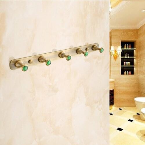 Robe Hooks Antique Jade and Brass Wall Hook Single Clothes Hanger Towel Hooks Bathroom Accessories Decorative Coat Door Hooks