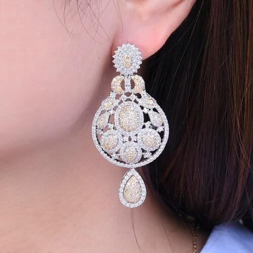 LARRAURI Fashion Jewelry Luxury Princess Flower Leaf Full Mirco Cubic Zirconium Naija Wedding Women Earring African Dubai