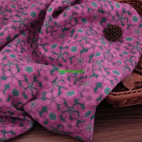 Flower pattern rose red original design printed sand washed linen garment fabric