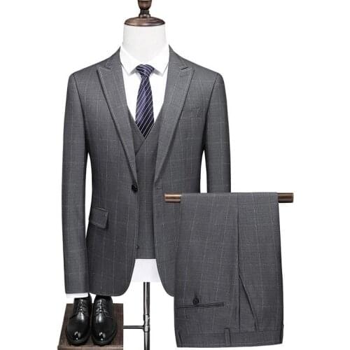 Fashion Plaid Modern Mens Wedding Suits Spring Three-pieces Set(Blazer+vest+pants）high Luxury Men Suit Male Slim Fit Dress suit