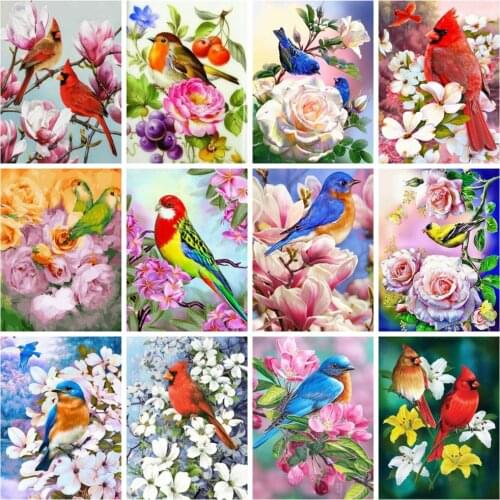Huacan Bird Diamond Painting Kit Flower Embroidery Mosaic Animal Branches Handmade Gift Diamond Art