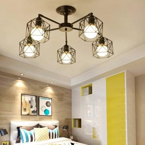 Modern Black Chandelier Lighting American Iron Cage Ceiling Lamp Light Fixtures Kitchen luminiare Bedroom Living Room Home Light