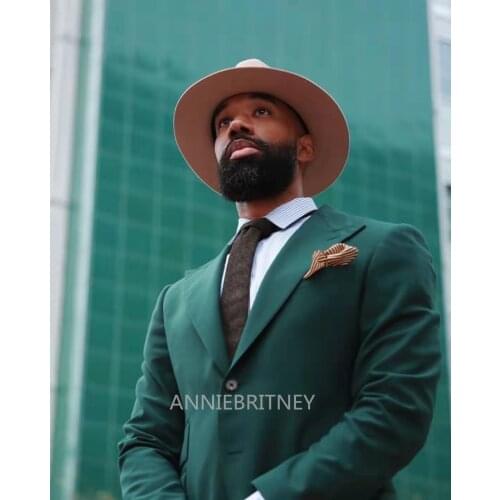 Newest Slim Fit Men Suit Green Peak Lapel Business Casual Evening Tuxedo 2 Piece(Blazers+Pant) Custom Made Wedding For Man