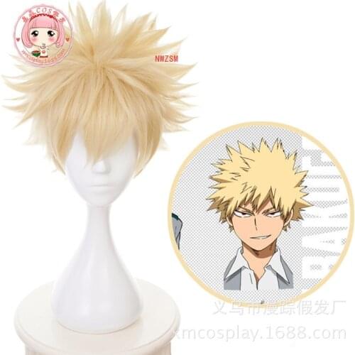 2020 New Anime My Hero Academia Baku No Hero Bakugou Katsuki Bakugo Short Linen Blonde Heat Resistant Cosplay Costume Wig