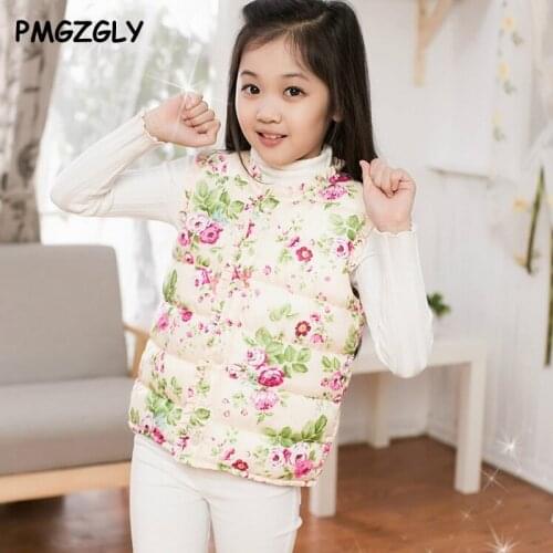 New Winter Children Vest Floral Printed Girls Waistcoat 2-7 Years Kids Warm Down Coat Children Clothing Baby Girl Vest Outerwear