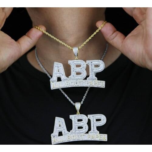 NEW Ice Out Bling 5A Cubic Zirconia CZ Letter ABP Pendant Necklaces for men boy Hip Hop wedding charm Choker Jewelry Wholesale