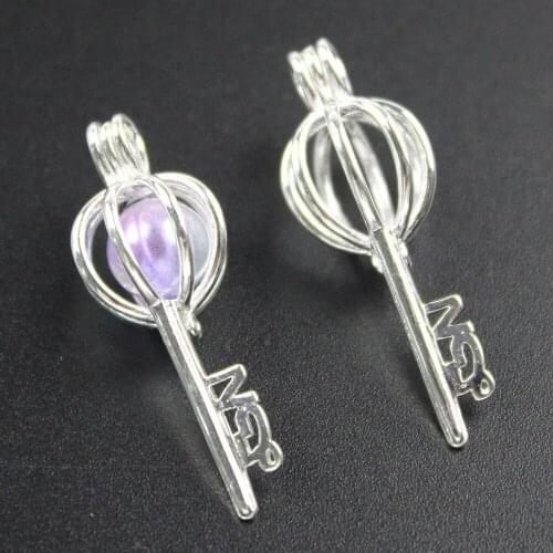 34*12mm,Key Essential Oil Diffuser Pearl Cage Pendants,Aromatherapy Locket Necklace Volcanic Setting Lava Stone Jewelry,HM