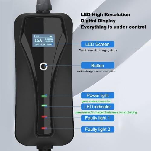 Wallbox 16A Type 2 Adjustable EVSE Charger Portable Charger with 5M EV Cable for Portable Power Station EV Charger Controller