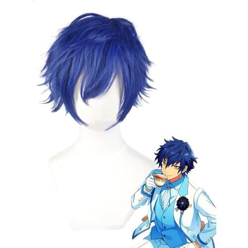 Sazanami Jun Cosplay Wig Anime Ensemble Stars Edem Short Blue Heat Resistant Synthetic Hair Men Halloween Party Role Play