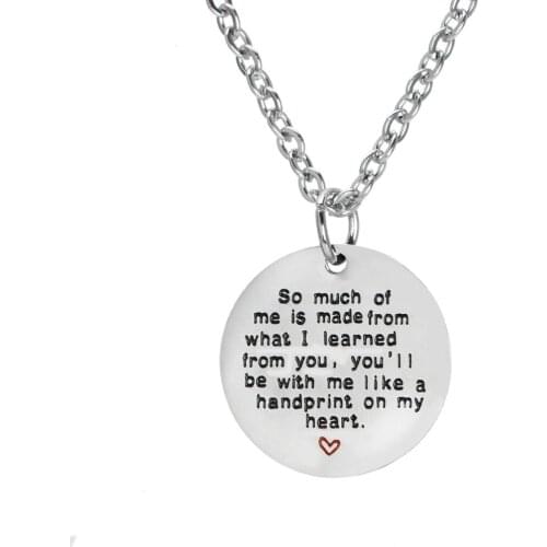 So Much Of Me Is Made From What I Learned Teachers Heart Pendant Chain Necklace Women Men Stainless Steel Jewelry School Gifts