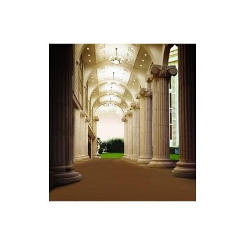TR 5x7ft European Palace Corridor Photography Backdrop Bright Lights Grass Garden Background for Photo Studio Custom Size