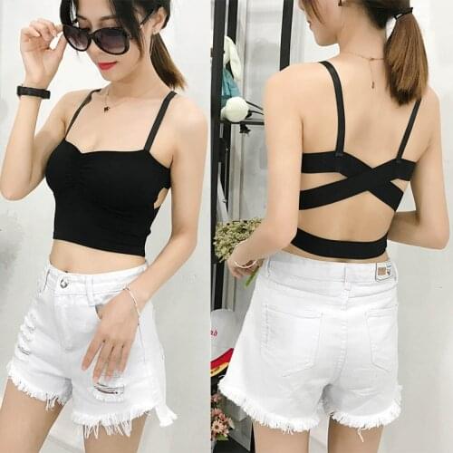 Crop Top Women Camisole 2020 Sexy Modis Open back Elastic Spaghetti Black White Tank Female Vest Comfortable Active Wear Tops