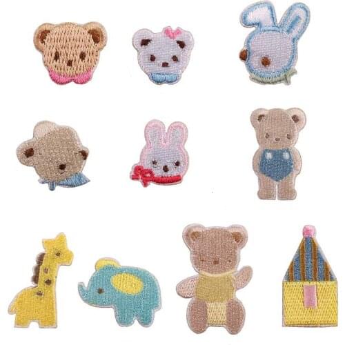 Animal Rabbit The bear Log cabin Embroidered Patch for Bags Clothing Sticker DIY Patches Apparel Sewing Applique Patches