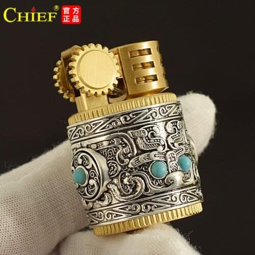 CHIEF kerosene silver armor Little Fat portable retro creative mens gift gasoline lighter