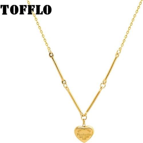 TOFFLO Stainless Steel Jewelry Chain Bamboo Heart Love Necklace Womens Fashion Christmas Clavicle Chain BSP874